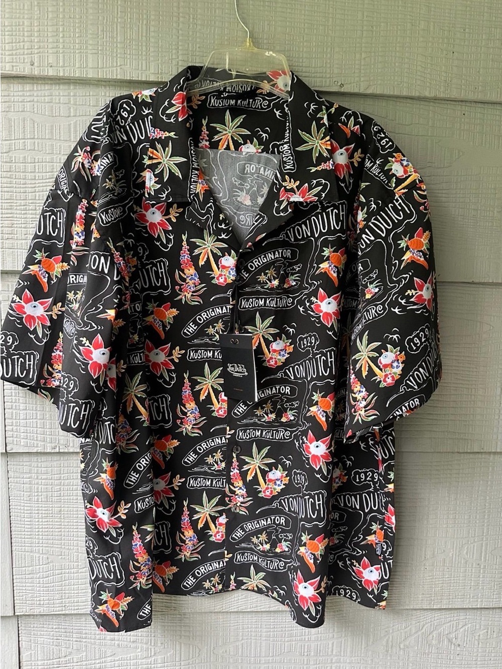 Von Dutch Hawaiian graphic print Button Front Short Sleeve Shirt NWT~2XL